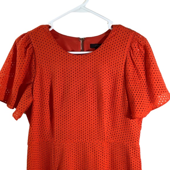 J. Crew Eyelet Shift Dress Flutter Sleeve Orange Above the Knee Length Cotton - Picture 2 of 7